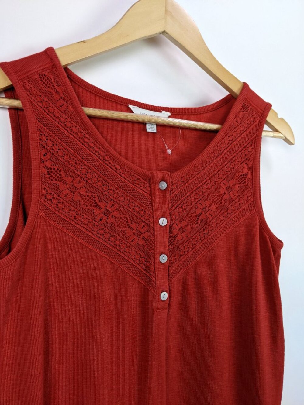 Lucky Brand Womens Sleeveless Button Front Tank Top Crochet Lace Brick Red - S - Picture 3 of 6